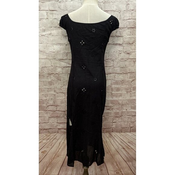 Commense Black Semi-Sheer Cotton Eyelet Keyhole Midi Dress Size Small NEW - Picture 4 of 5